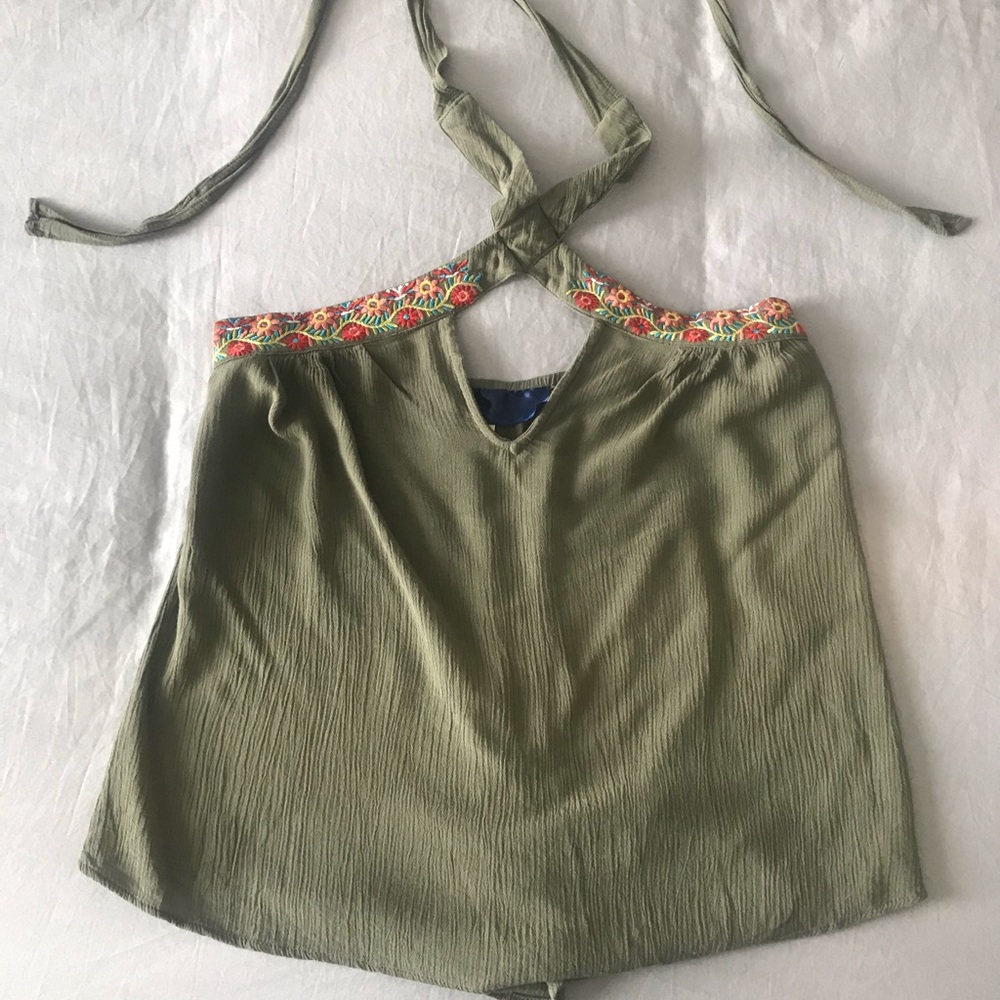 Green/floral Halter Top